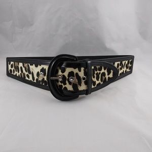 WHBM Animal Print stretch belt black patent trim M